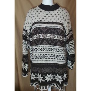 Vintage Rose Sweater Fairy Kei Kawaii Pullover‎ Brown Granny Core Snowflake